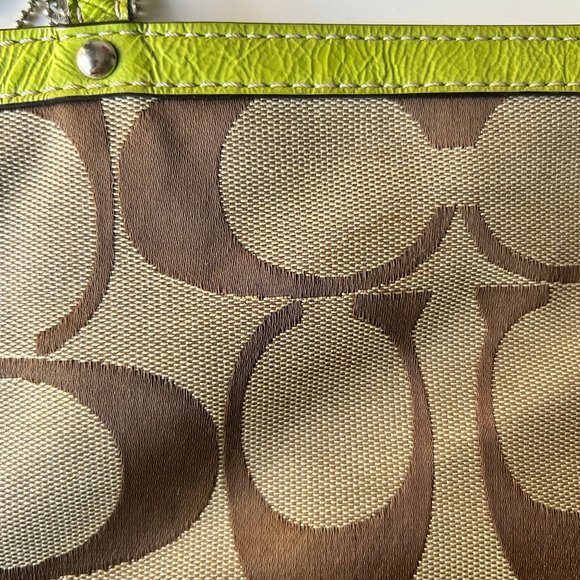 Coach Signature Canvas Lime Green Trim Tote Satchel Shoulder Bag Handbag Purse - Picture 5 of 7
